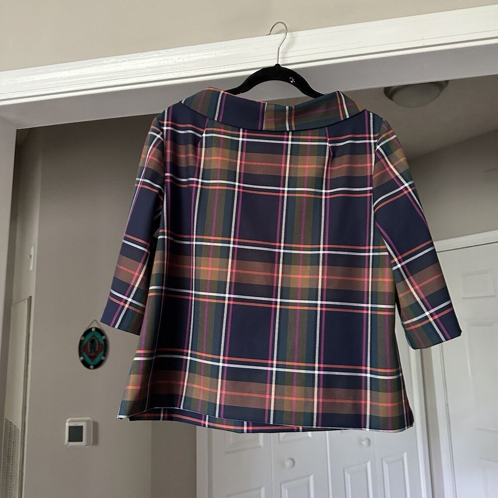 Trina Turk Kailee Plaid Roll Neck Boxy Top Size Large Women’s Classic Workwear - Picture 7 of 11